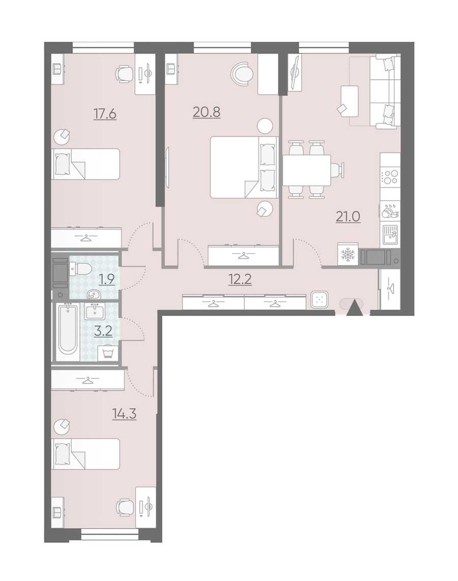 Трехкомнатная квартира в : площадь 91 м2 , этаж: 3 – купить в Санкт-Петербурге